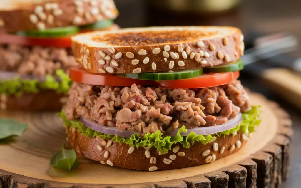 Sloppy Jane sandwich made with ground turkey, fresh vegetables, and whole-grain buns.