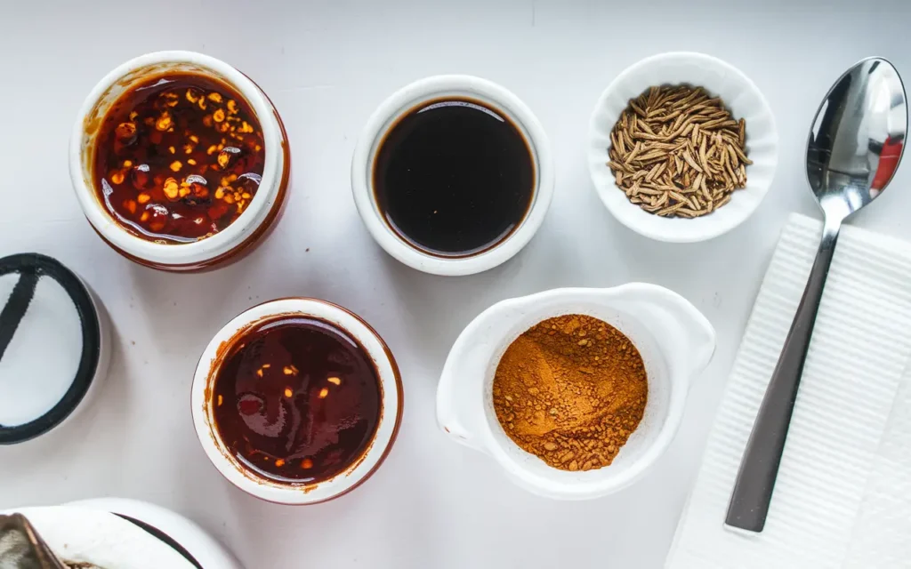 Gochujang, hoisin sauce, and spices like cumin and garam masala for global flavor twists.