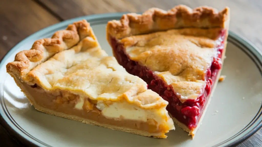 Side-by-side comparison of a soggy crust and a crisp prebaked pie crust.