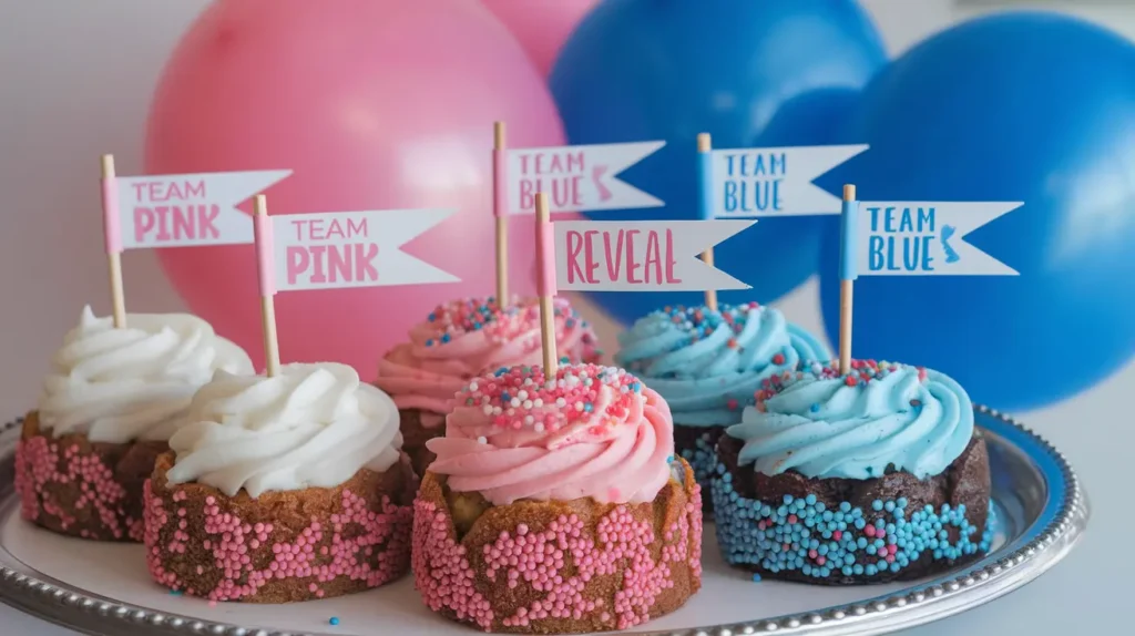 Bundtinis with themed toppers add an interactive twist to your gender reveal celebration.
Title: Gender Reveal Bundtinis with Themed Toppers