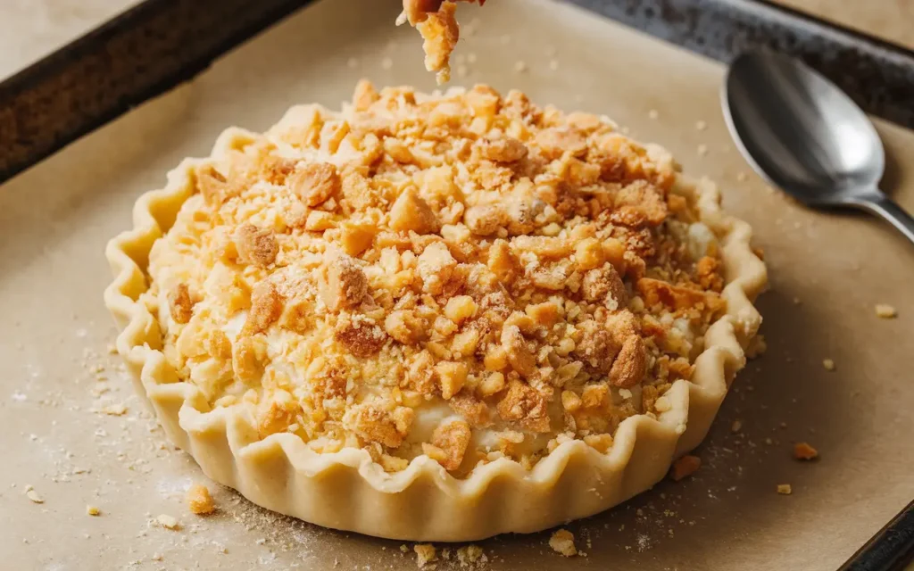 Adding breadcrumbs to a pie crust to create a moisture barrier and fix soggy pie crust.